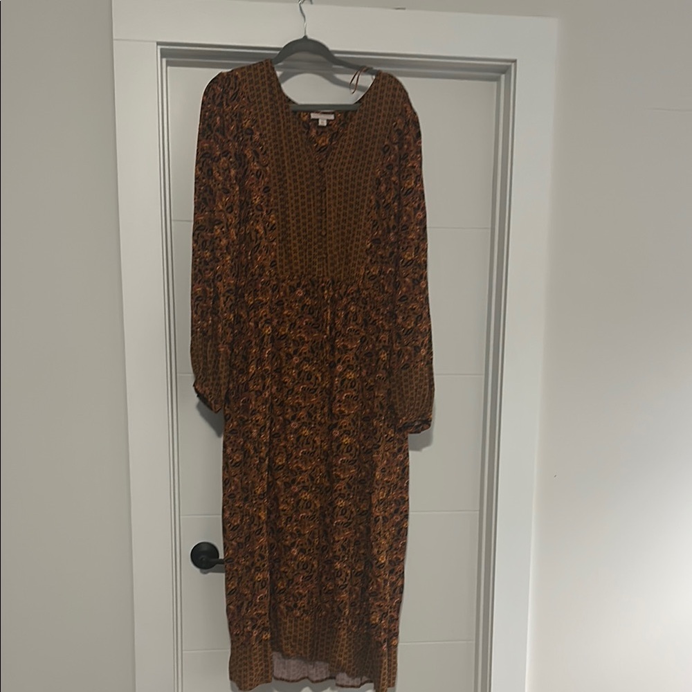 Knox Rose Brown Tie Front Sundress with Bishop Sleeves